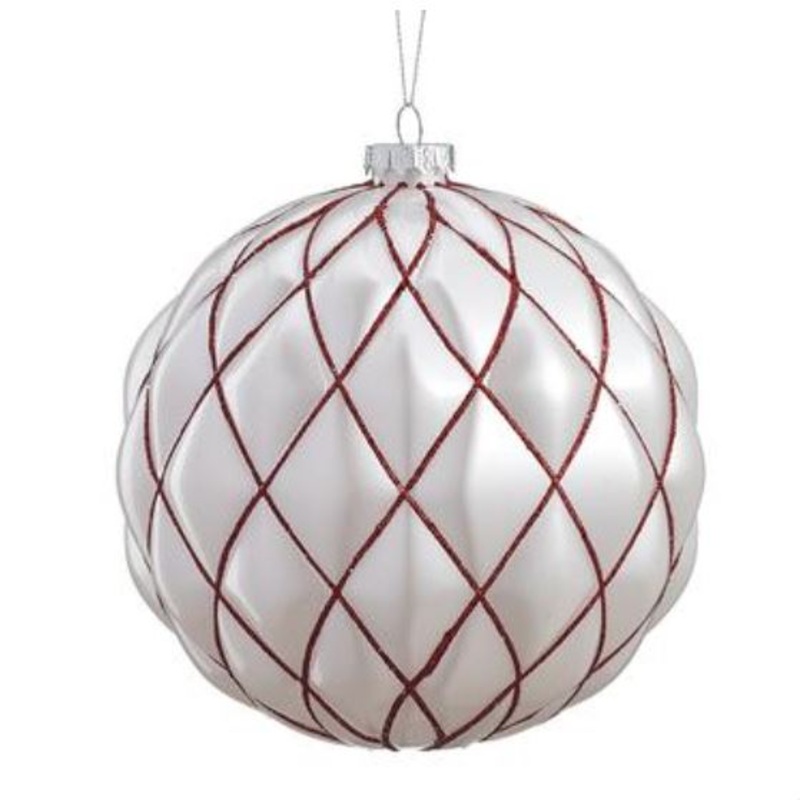 XN4053-WH/RE (30986) – Glittered Plastic Ball Ornament White/Red 6