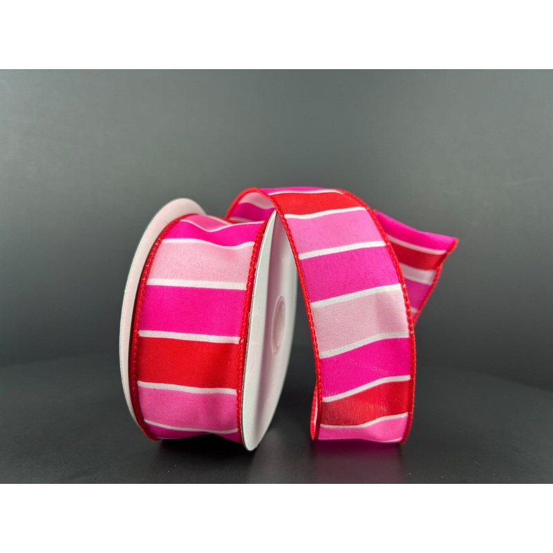 11407-09-28 (00070) – Satin Wired Wide Stripe – 1.5 x 10yd – Fuchsia/Red/Pink