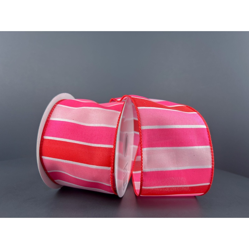 11407-40-28 (00071) – Satin Wired Wide Stripe – 2.5 x 10yd – Fuchsia/Red/Pink