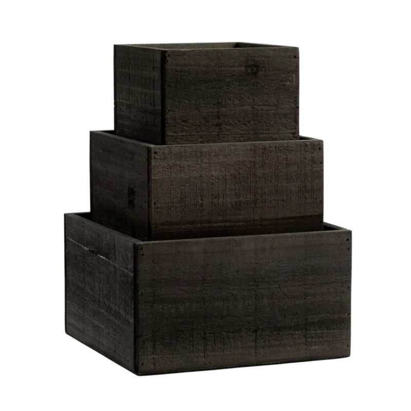 14566 (1088) –  Wood Box Square Black Stain 7.25- 4.25 S/3