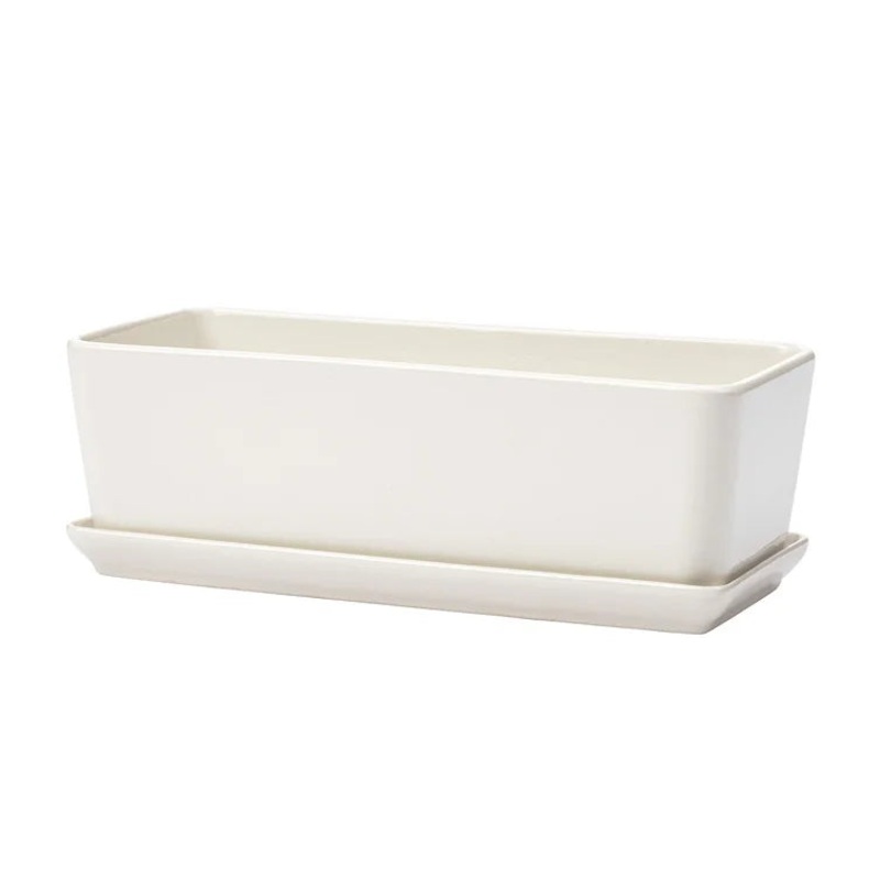 14692 (11096) – White Rectangle Planter W/Tray 4×10