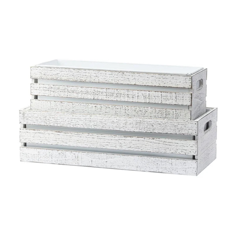14852 (11092) – Wood Rect Planter White Wash Set/2