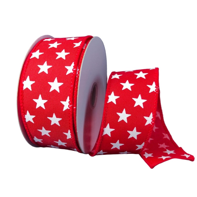 41223-09-12 (11086) – Wired Satin & White Stars – 1.5 x 10yd – Red