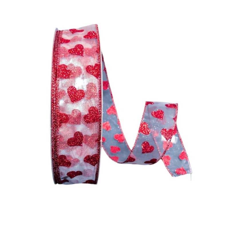 Q501609-201 (25560) – White Sheer/Red Glitter Hearts – 1.5 x 50yd
