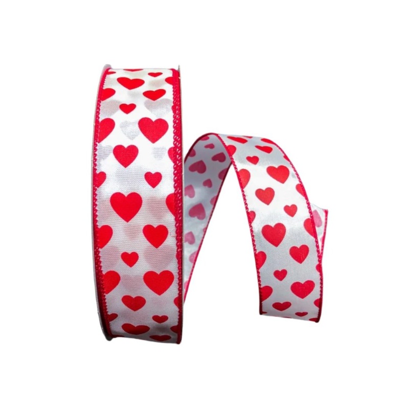 Q501609-204 (28181) – White Satin/Red Hearts – 1.5 x 50yd