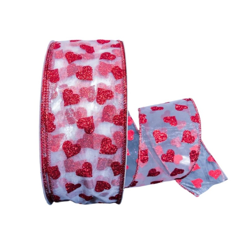 Q501640-201 (25561) – White Sheer/Red Glitter Hearts – 2.5 x 50yd