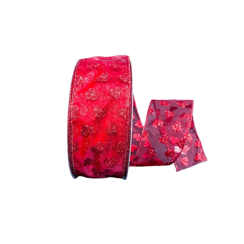 Q501640-202 (22374) – Red Sheer/Glitter Hearts – 2.5 x 50yd
