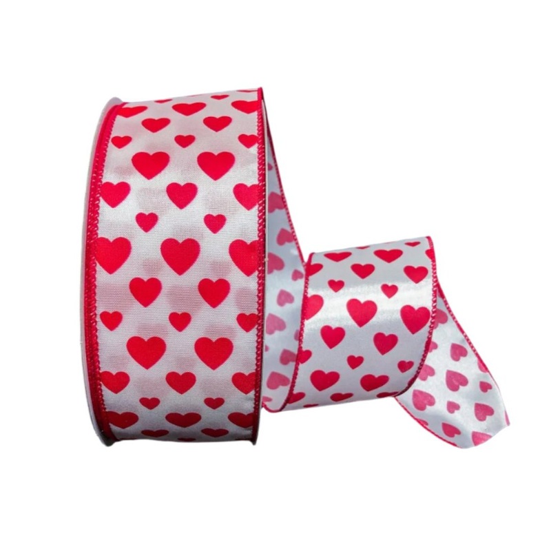 Q501640-204 (28999) – White Satin/Red Hearts – 2.5x 50yd