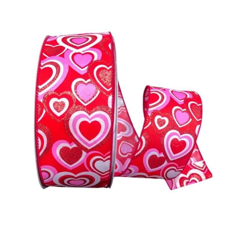 Q501940-612 (28184) – Multi Hearts Satin – 2.5 x 50yd – Pink