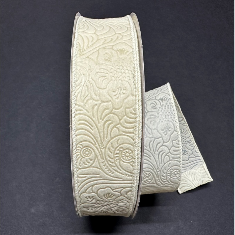 984209-18C (00210) – Flower Embossed Breeze #9 – 1.5 x 50yd – Ivory