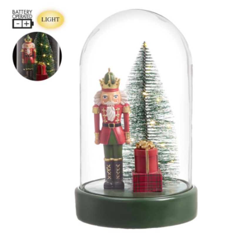 XAT628-RE/GR (00352) – B/O Nutcracker In Glass Dome With Light 11 Red Green