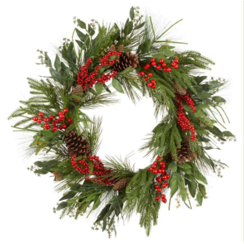 XDW327-RE/BR (00272) – Berry Pine Cone Pine Wreath Red/Brown 30