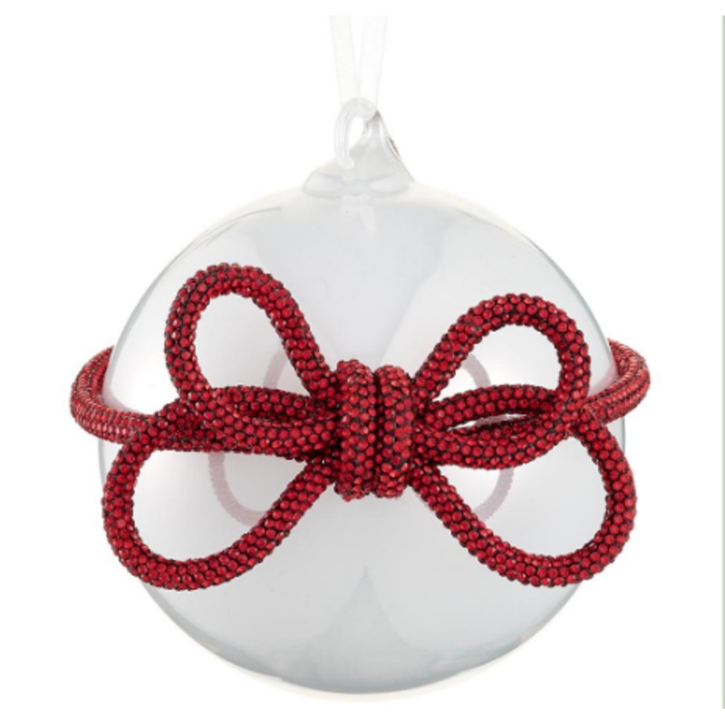 XGN534-PEA (00292) – Glass Ball Ornament W/ Diamond Bow Pearl 4