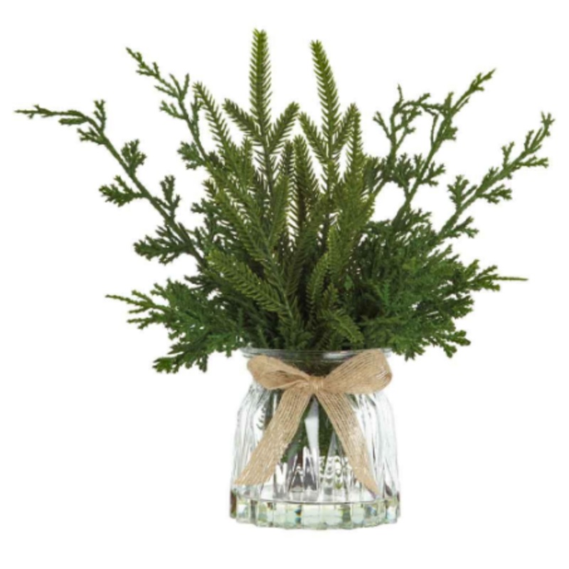 XLF481-GR (00404) – Mixed Pine In Glass Vase 11