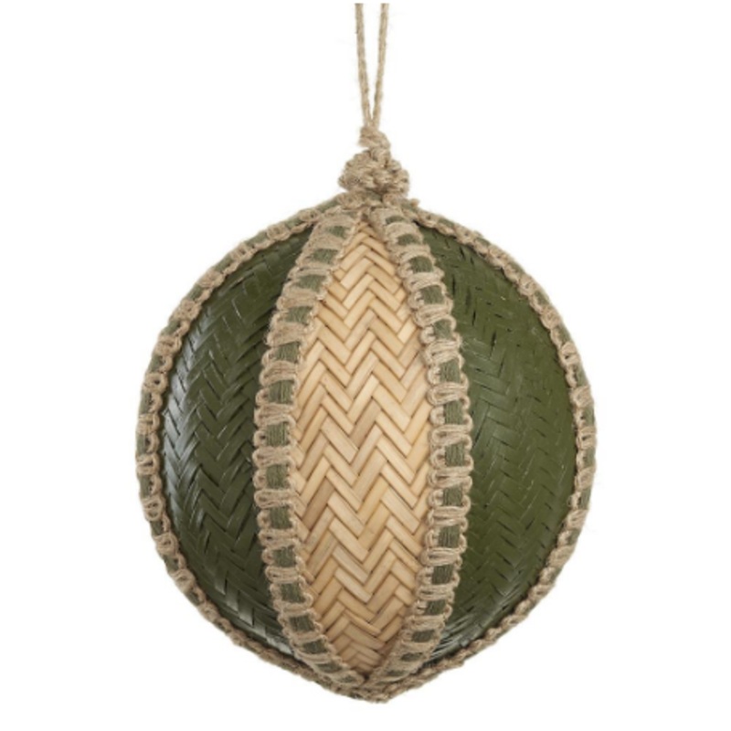 XM0396-GR/BE (00440) – Woven Reed Ball Ornament 6 Green/Beige
