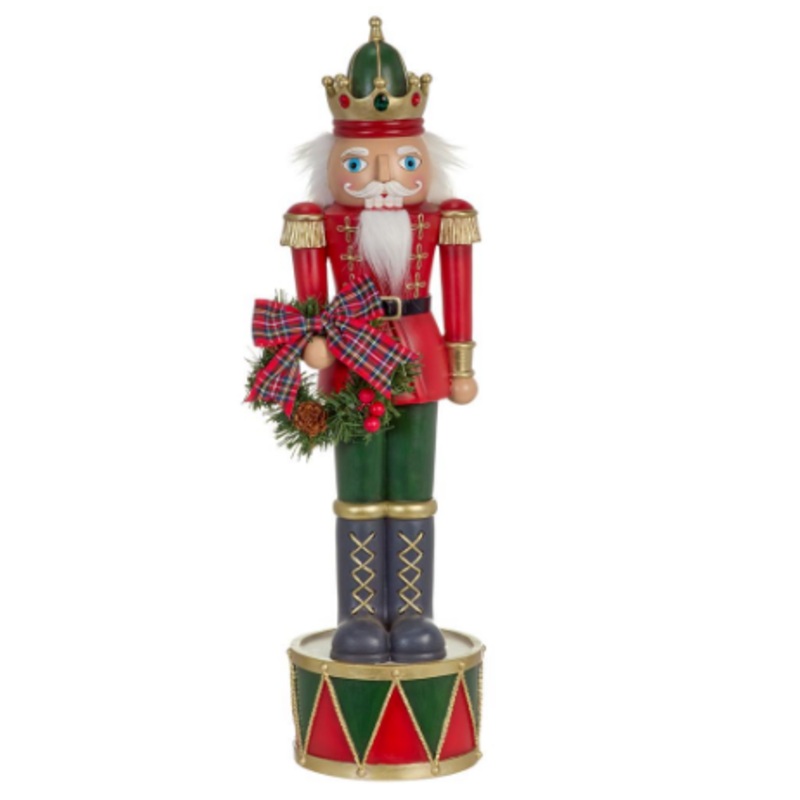 XSH030-RE/GR (00409) – Nutcracker W/ Pine Wreath 23.5
