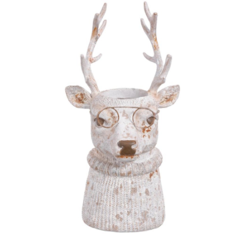 XSI090-WH/AT (00411) – Reindeer Planter White Antique 11.5