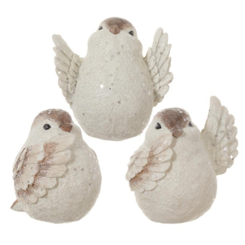 XSI441-WH/BR (00412) – Glittered Bird  4 White Brown Ea 3 Assorted Styles