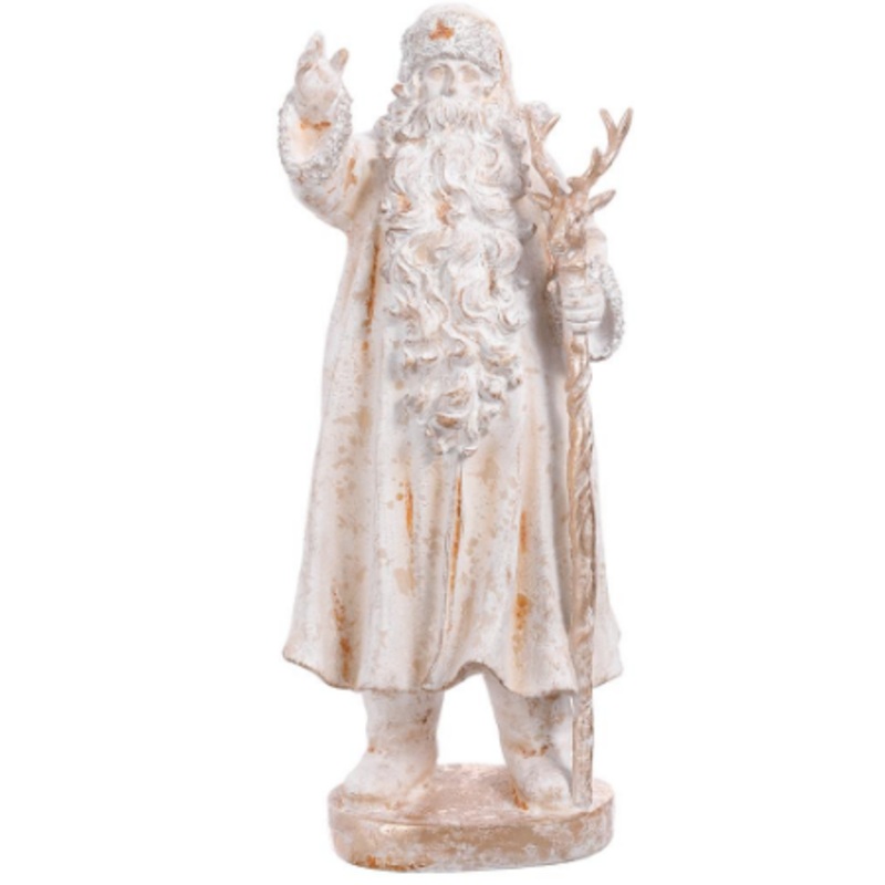 XSS296-WH/AT (00413) – Santa W/Reindeer Scepter 25 White Antique