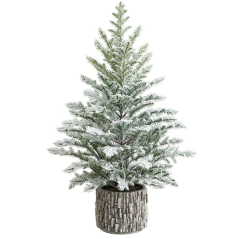 YTM435-WH/GR (00276) – Snowed Pine Tree In Cement Pot White Green 26