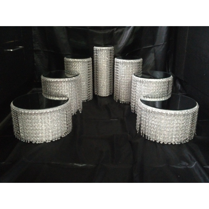 Crystal cake stands, set of 7, cascading design wedding cake stands