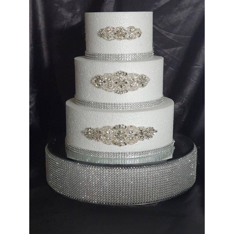 Crystal Rhinestone cake stand, diamante cake base, mirror top + 3 meters of matching cake trim by Crystal wedding uk