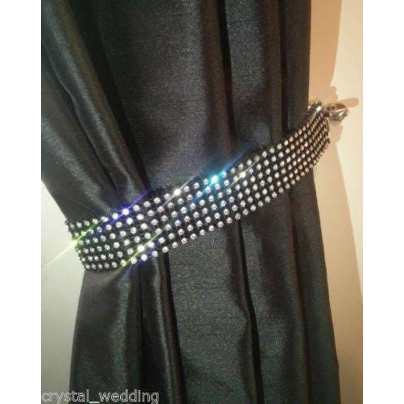 Crystal Tie Backs, Pair of Curtain hold backs for REAL STONES black base by Crystal wedding uk