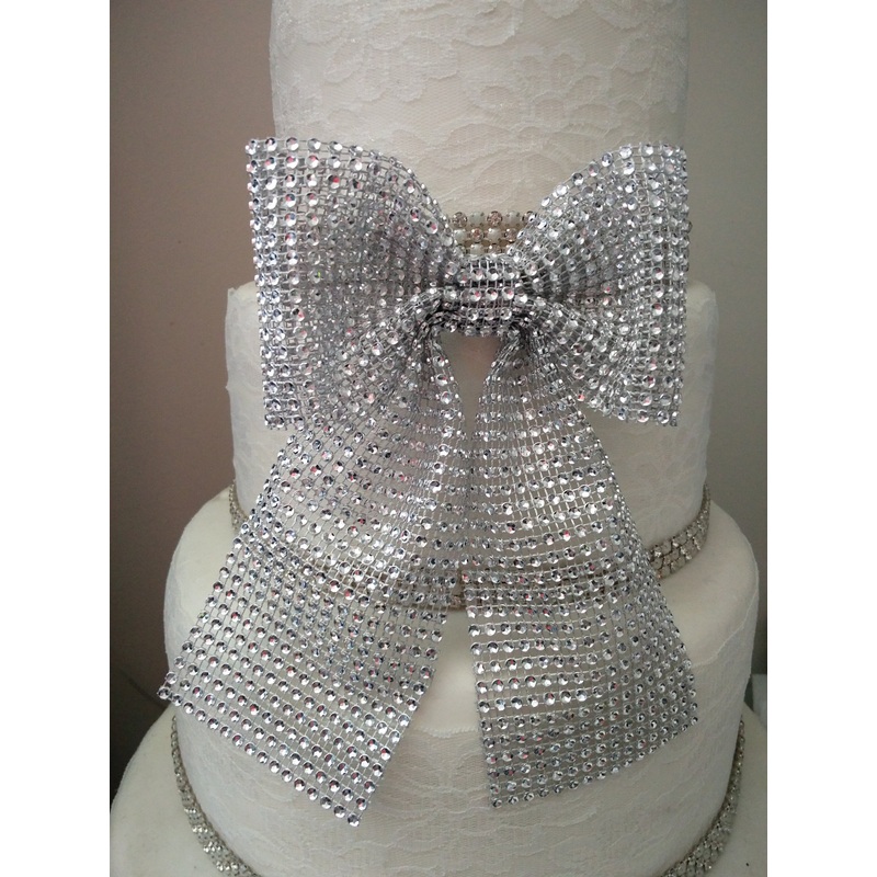 Diamante cake bow .bling bow,  cake decorations topper + 1m of ribbon by Crystal wedding uk