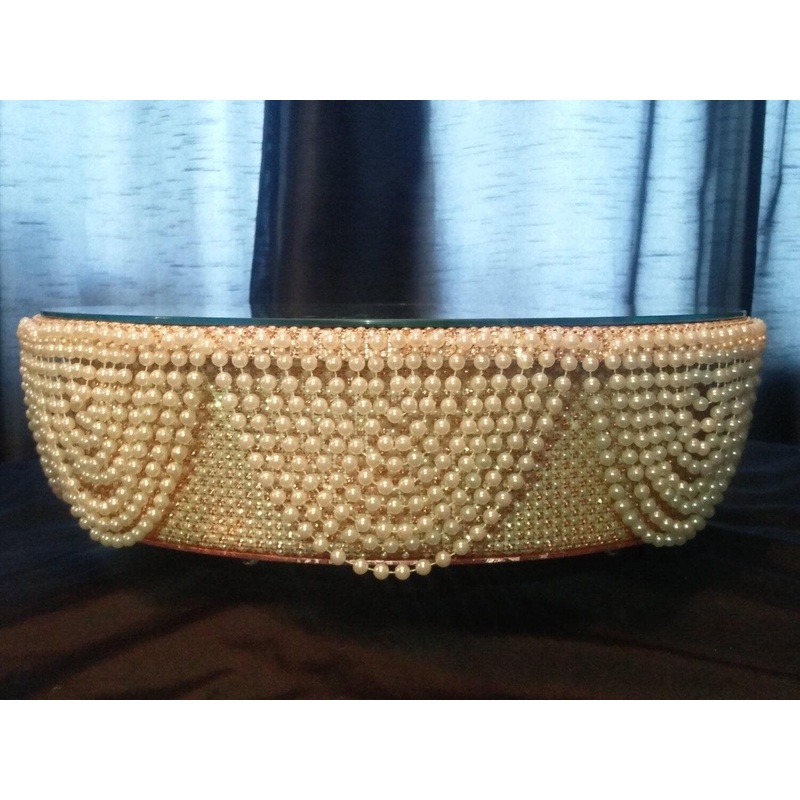Drape design wedding cake stand Rose Gold crystals & Ivory pearls – round or square all sizes by Crystal wedding uk