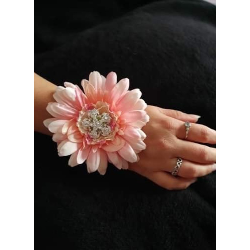 Gerbera wrist corsage,  Wedding  Corsage – prom corsage, blush pink peach