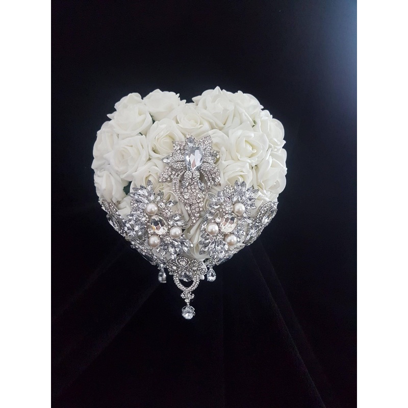 Heart shape brooch bouquet wedding flowers by Crystal wedding uk