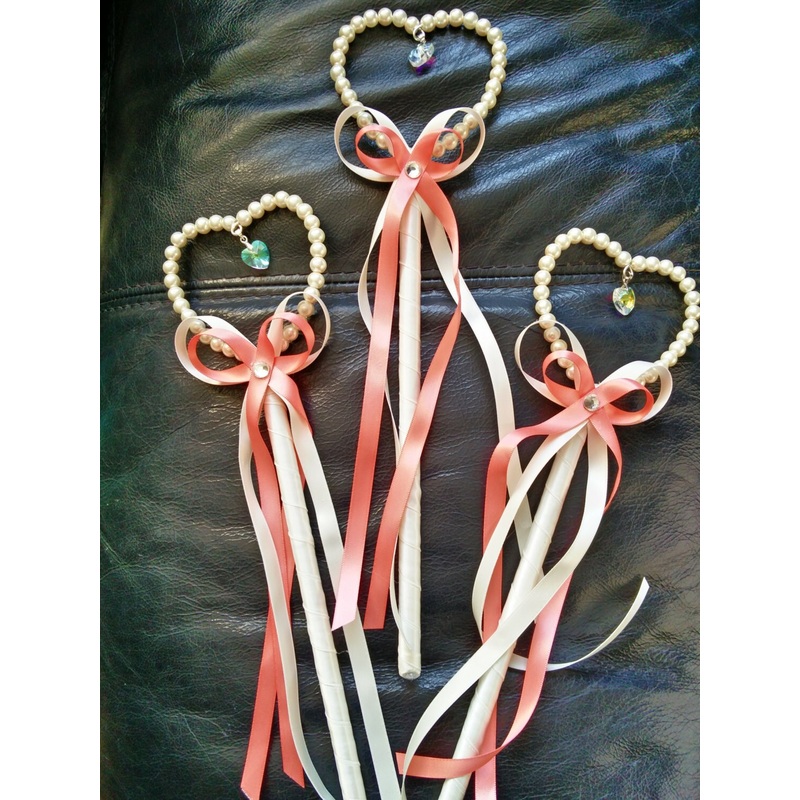 ivory Pearl heart flower girl wand, bridesmaid wand. by Crystal wedding uk