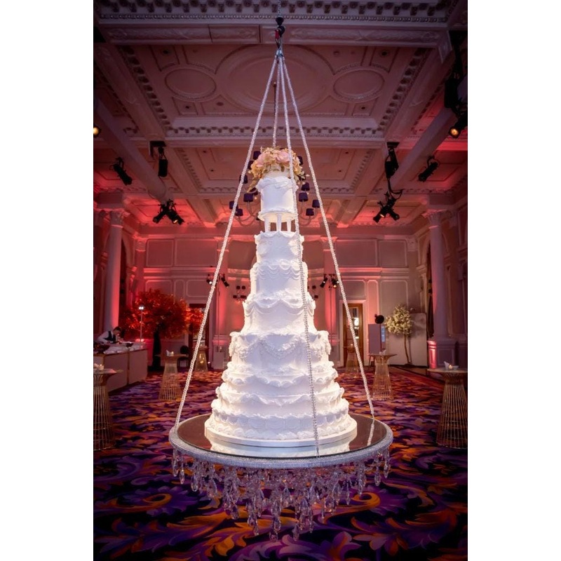 Luxury cake swing,Suspended FAUX CRYSTAL chandelier cake platform, mirror top +remote controlled LED by Crystal wedding uk