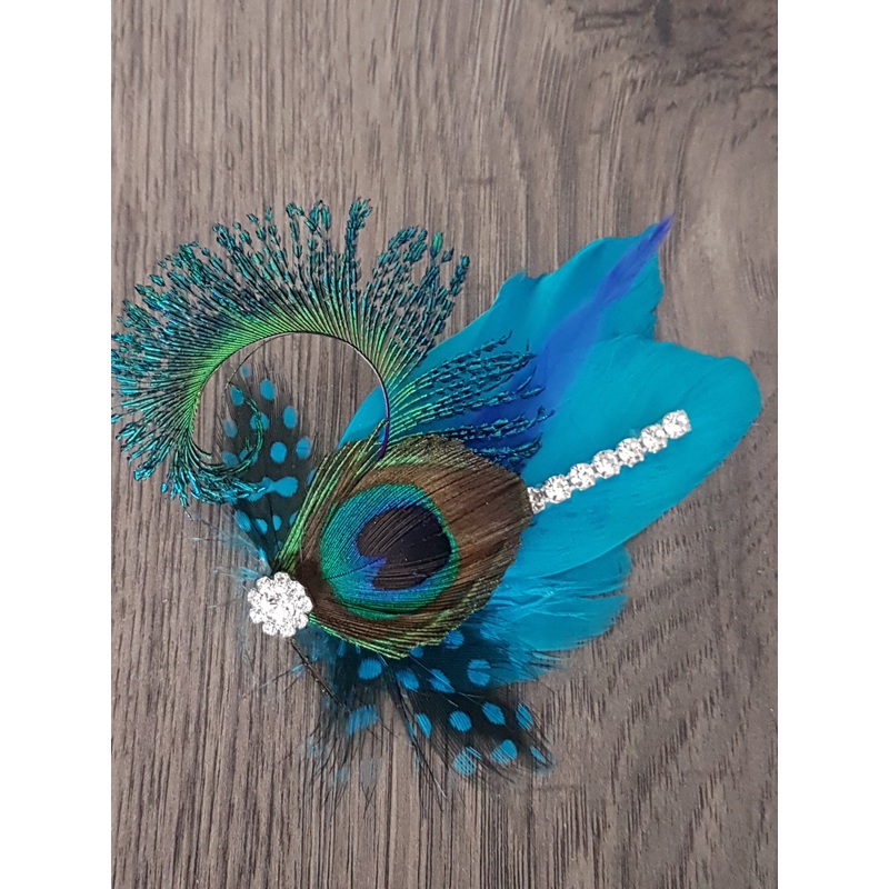 Peacock Sword Feather and Rhinestone  Buttonhole boutonniere,hair clip Wedding