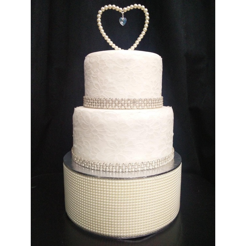 Pearl cake stand platform plate round or square all sizes in white or ivory by Crystal wedding uk