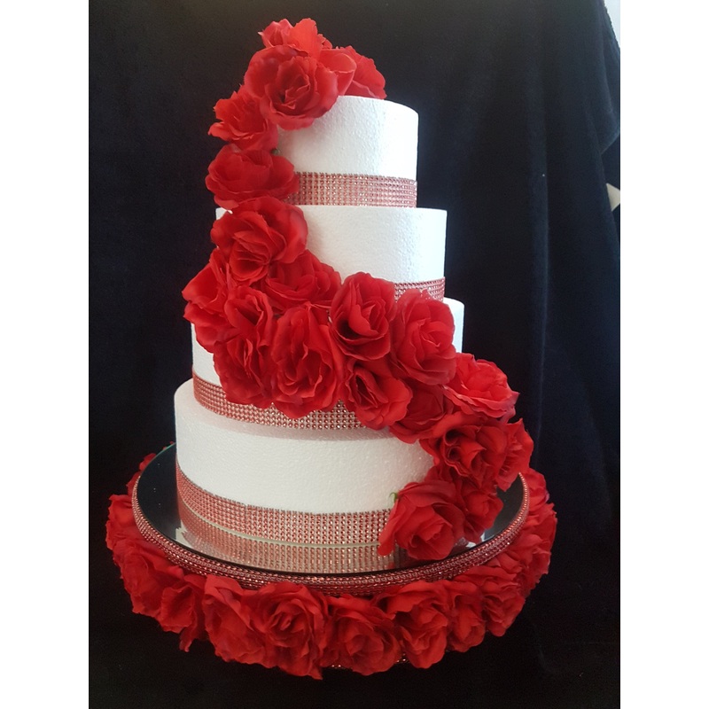 Red Rose wedding cake stand & Roses for the cake side many colours by Crystal wedding uk