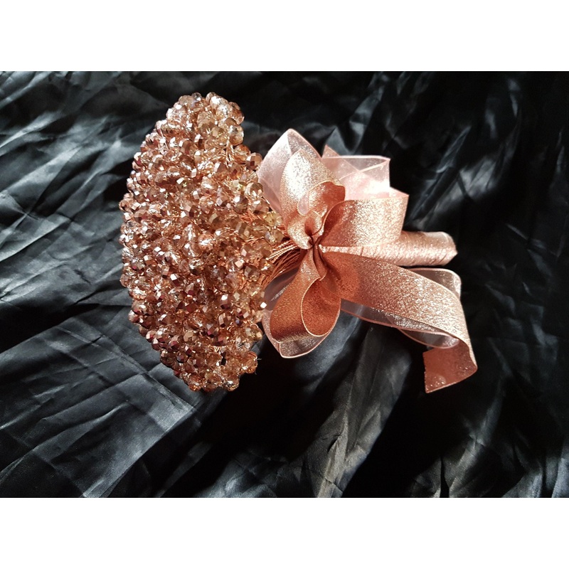 Rose gold Crystal Wedding bouquet, Brides wire bouquet, rose gold bouquet by Crystal wedding uk
