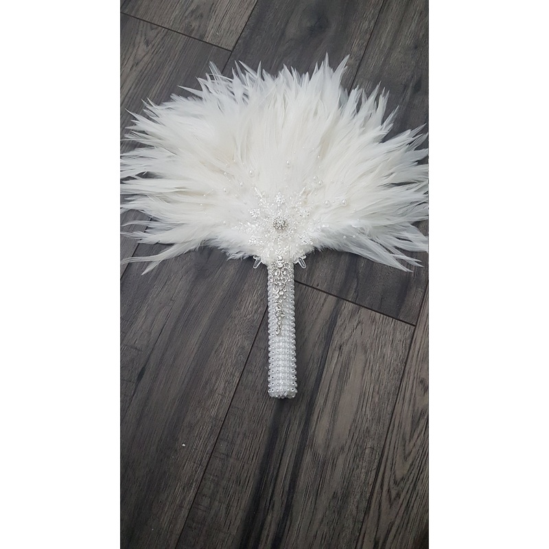 Snowflake  Feather Fan bouquet, winter wedding, Christmas bouquet.