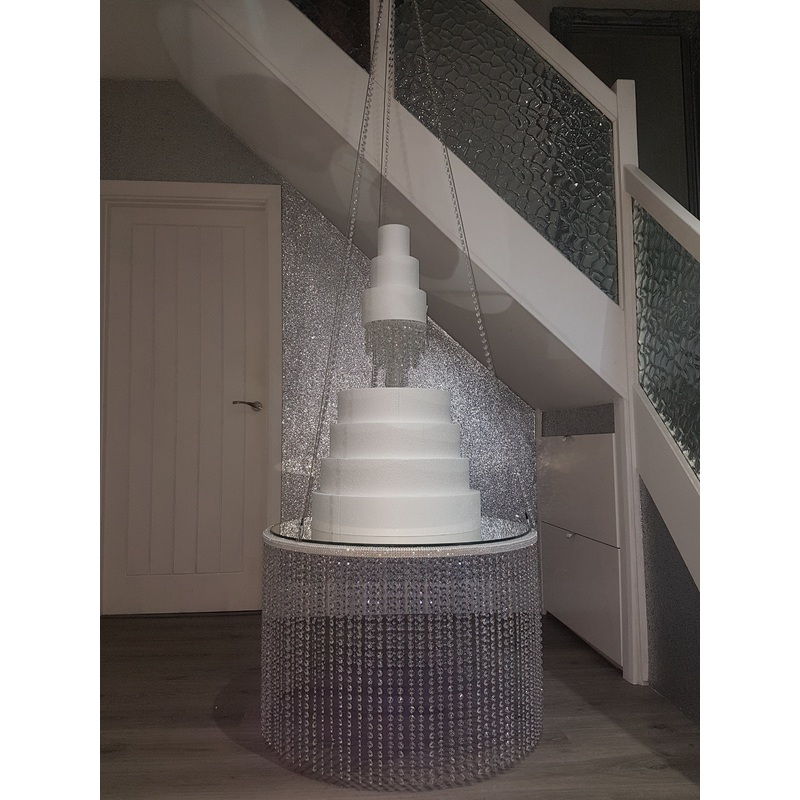 Suspended hanging cake Swing, Glass Crystal,cake swing + remote Led colour change lights ,heavy duty holds 200lbs Crystal wedding uk