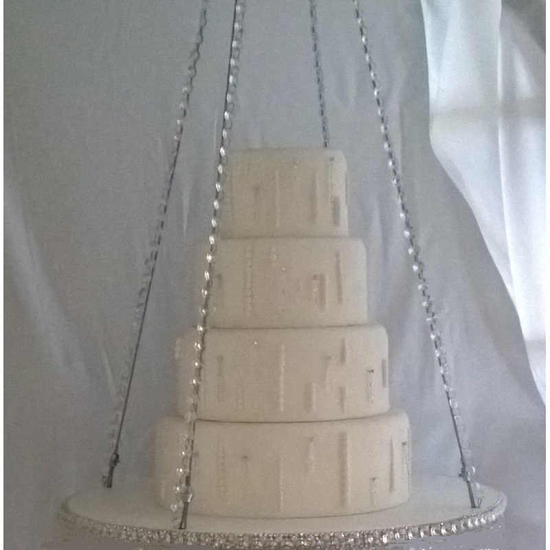 Suspended Swing cake platform real crystal edging. Mirror heavy duty holds 200lbs by Crystal wedding uk