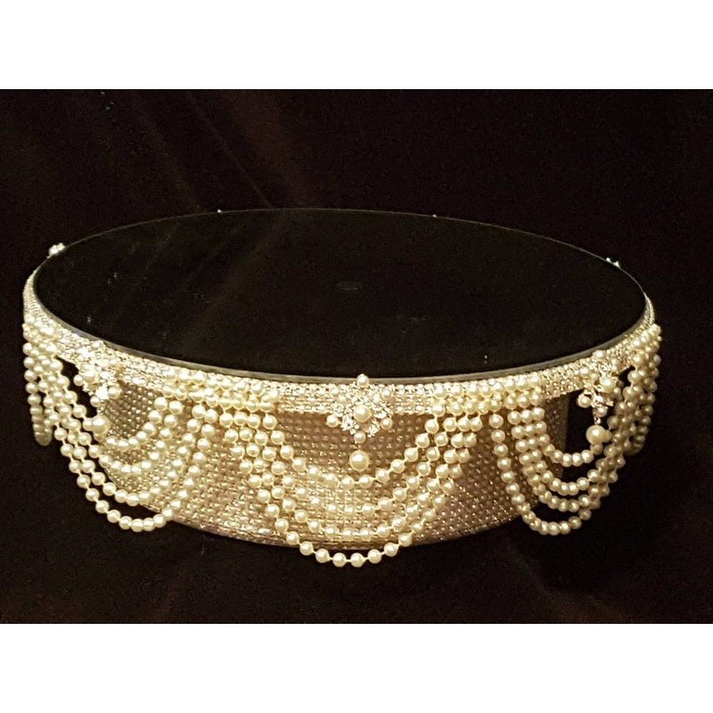 Wedding cake stand, Artificial Pearl Drape design rhinestone – round or square all sizes by Crystal wedding uk