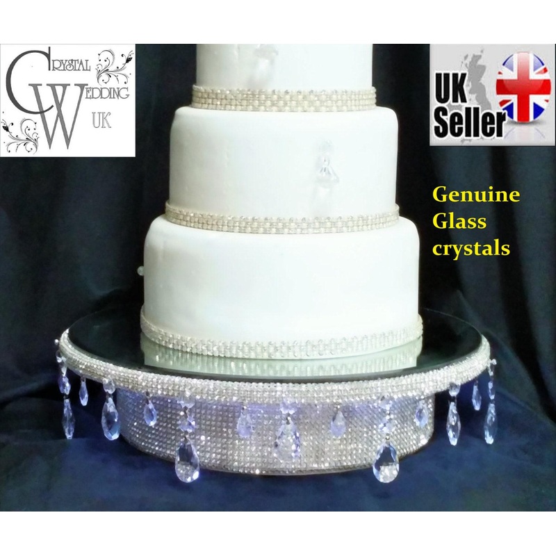 Wedding cake stand, glass Crystal rhinestone, droplet design+ LED lights, round or square all sizes. by Crystal wedding uk