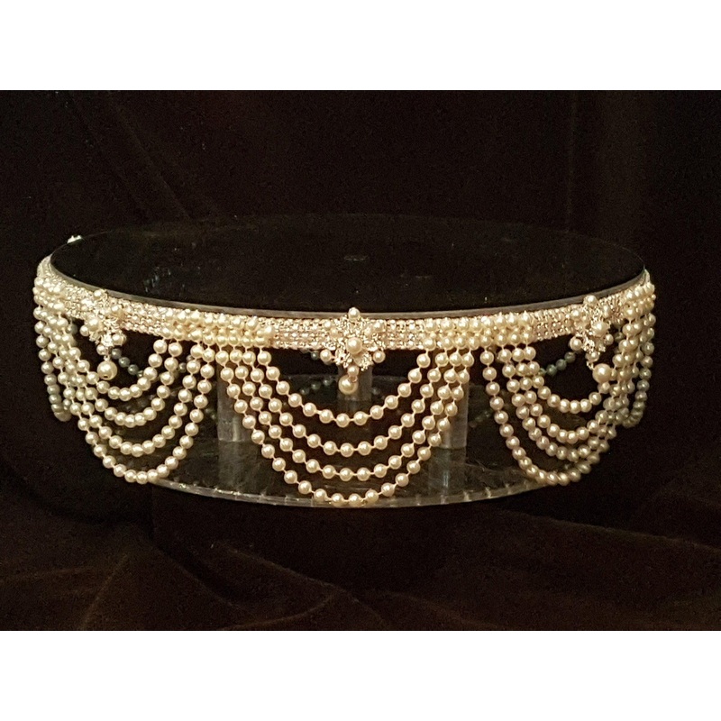 Wedding cake stand , Pearl swags drape. Rhinestone cake stand. by Crystal wedding uk