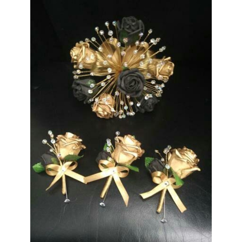Black gold bouquet , Gatsby style,Rose & crystalwire bouquet, artificial Wedding bridal flowers by Crystal wedding uk