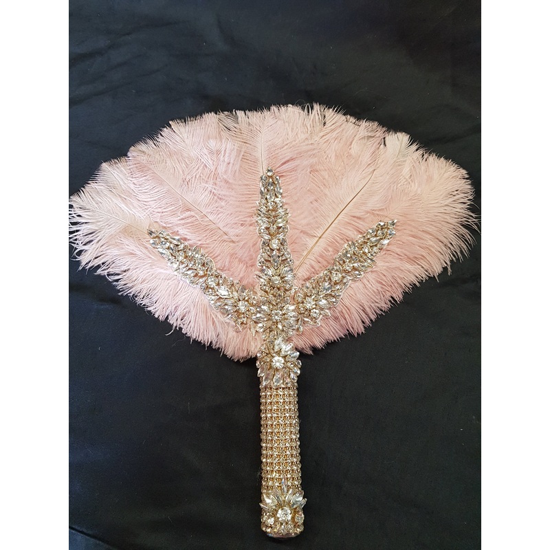 Blush pink Feather Fan bridal hand fan bouquet, READY TO SHIP