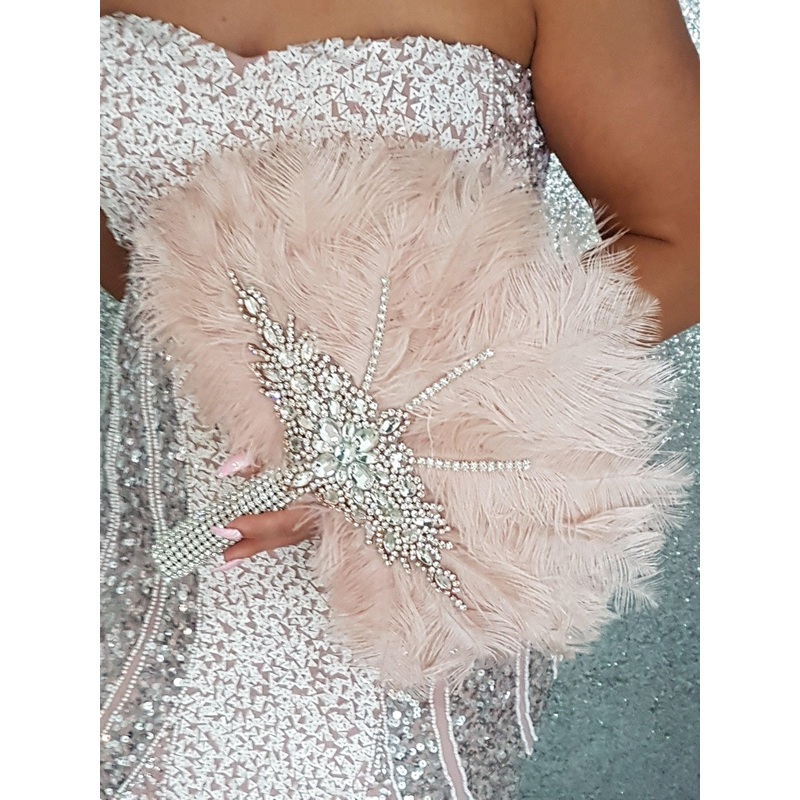 Blush pink feather fan – Great Gatsby wedding style 1920’s – any colour as custom made by Crystal wedding uk