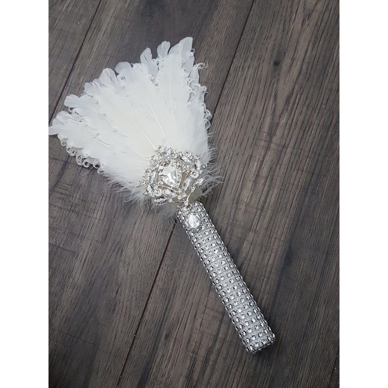 Bridesmaid Feather Fan bouquet, flower girl wand, Great Gatsby 1920’s wedding – ANY COLOUR by Crystal wedding uk