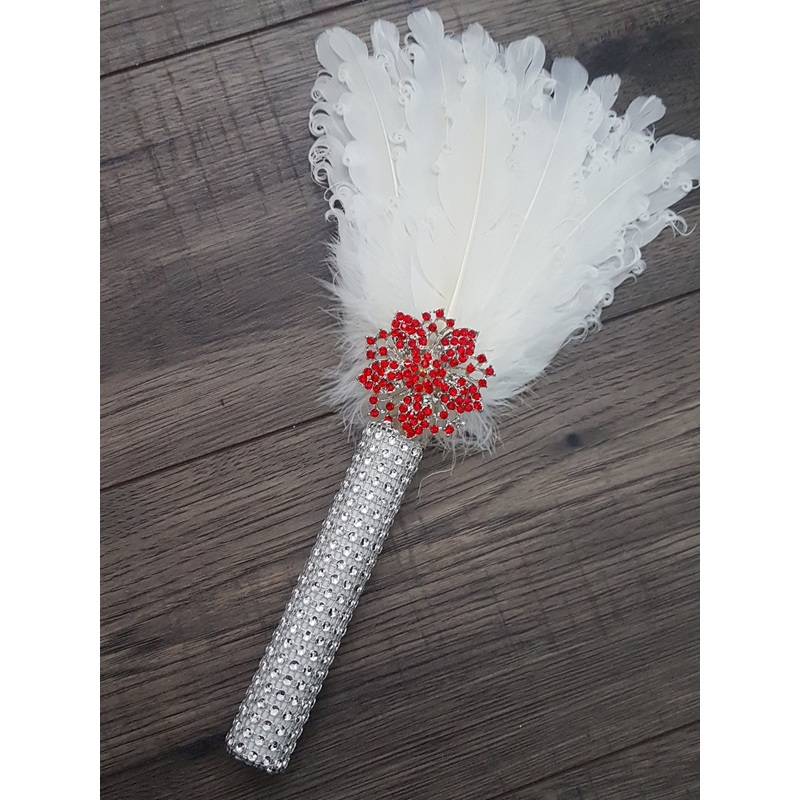 Bridesmaid Feather Fan bouquet,  Great Gatsby 1920’s wedding – red,  graphite