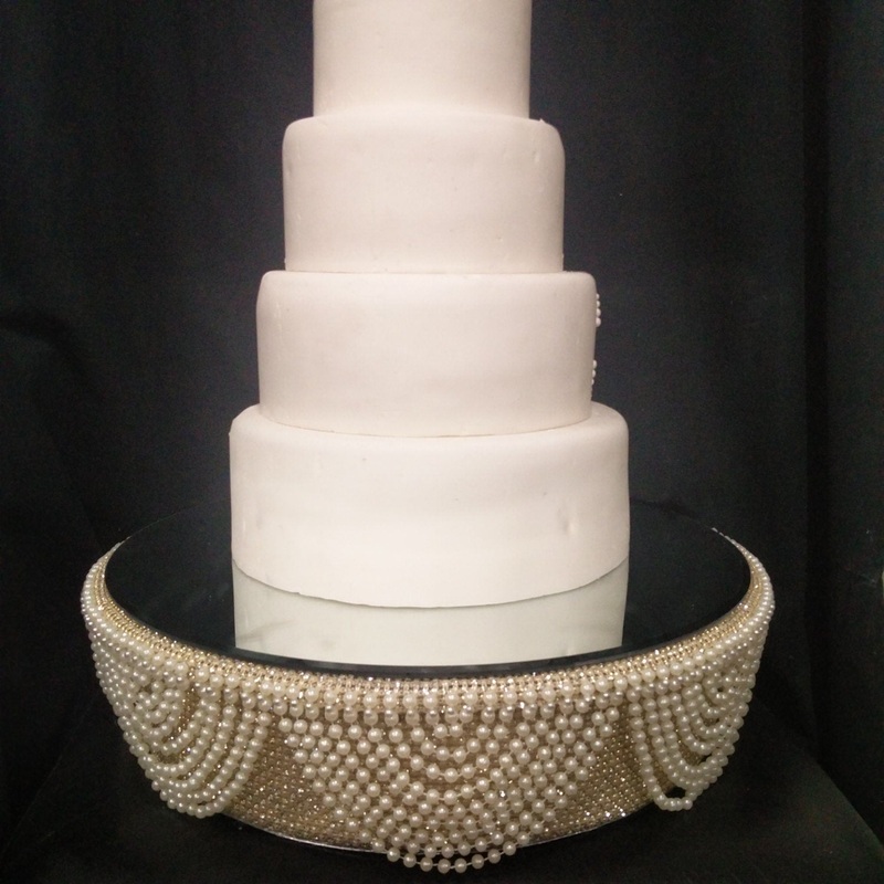 Cake stand, Ivory Pearl and gold crystals, Drape design – round or square by Crystal wedding uk
