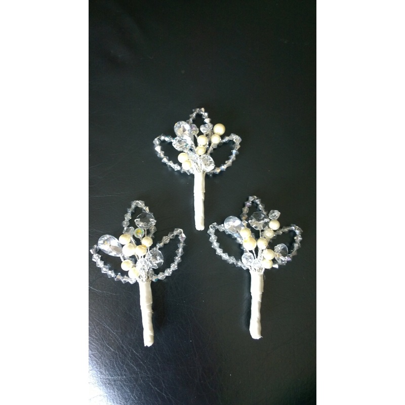 Crystal and pearl buttonhole  with Ab crystals  for a Winter wedding